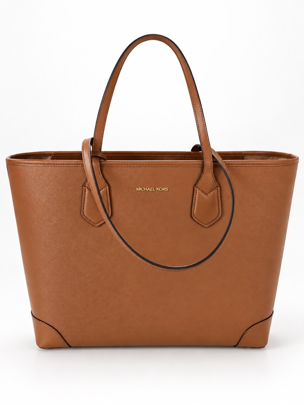 Michael Kors Cognac Brown Saffiano Tote Shoulder Bag Gold MK Charm